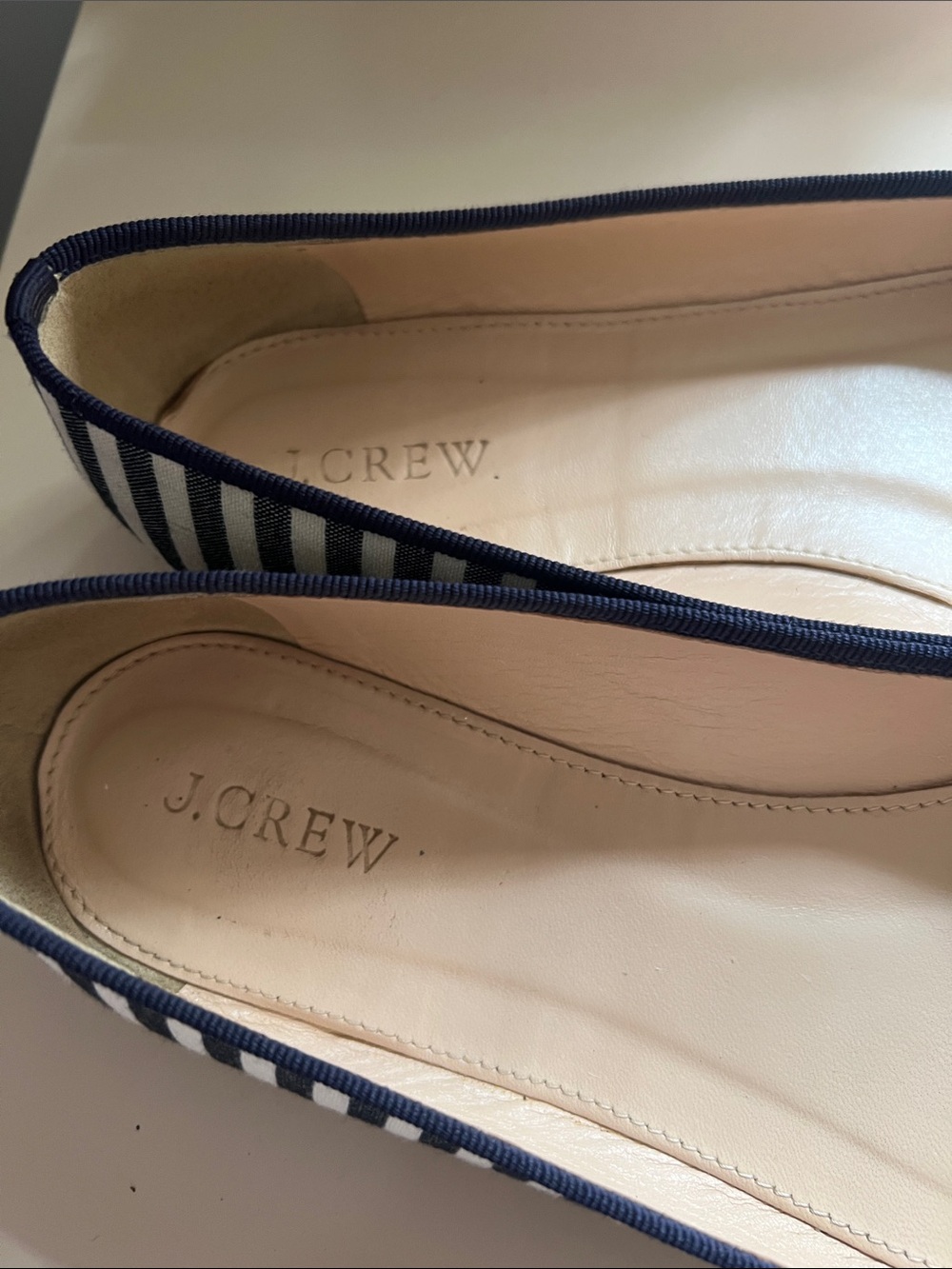 J. Crew Navy and White Striped Pointed-Toe Flats with Bow - Picture 3 of 7